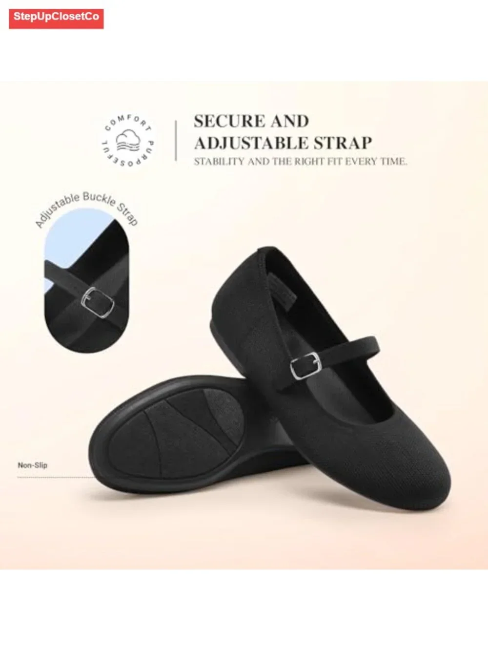 Women's Mary Jane Ballet Flats Breathable Knit Arch Support Slip On